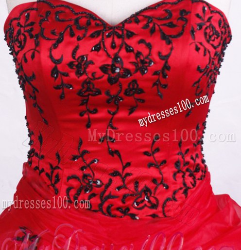 Discount Embroidery Red Ball Gown Sweetheart Quinceanera Dress
